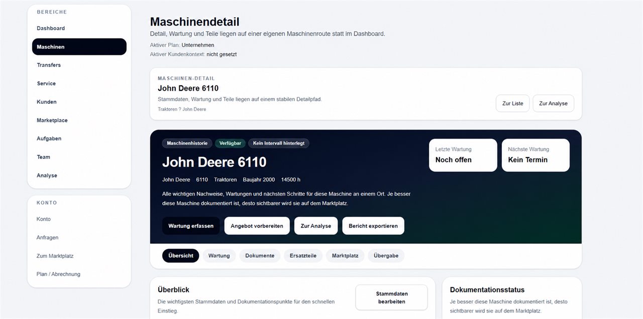 Screenshot MaschinenLog Webanwendung Maschinendetail